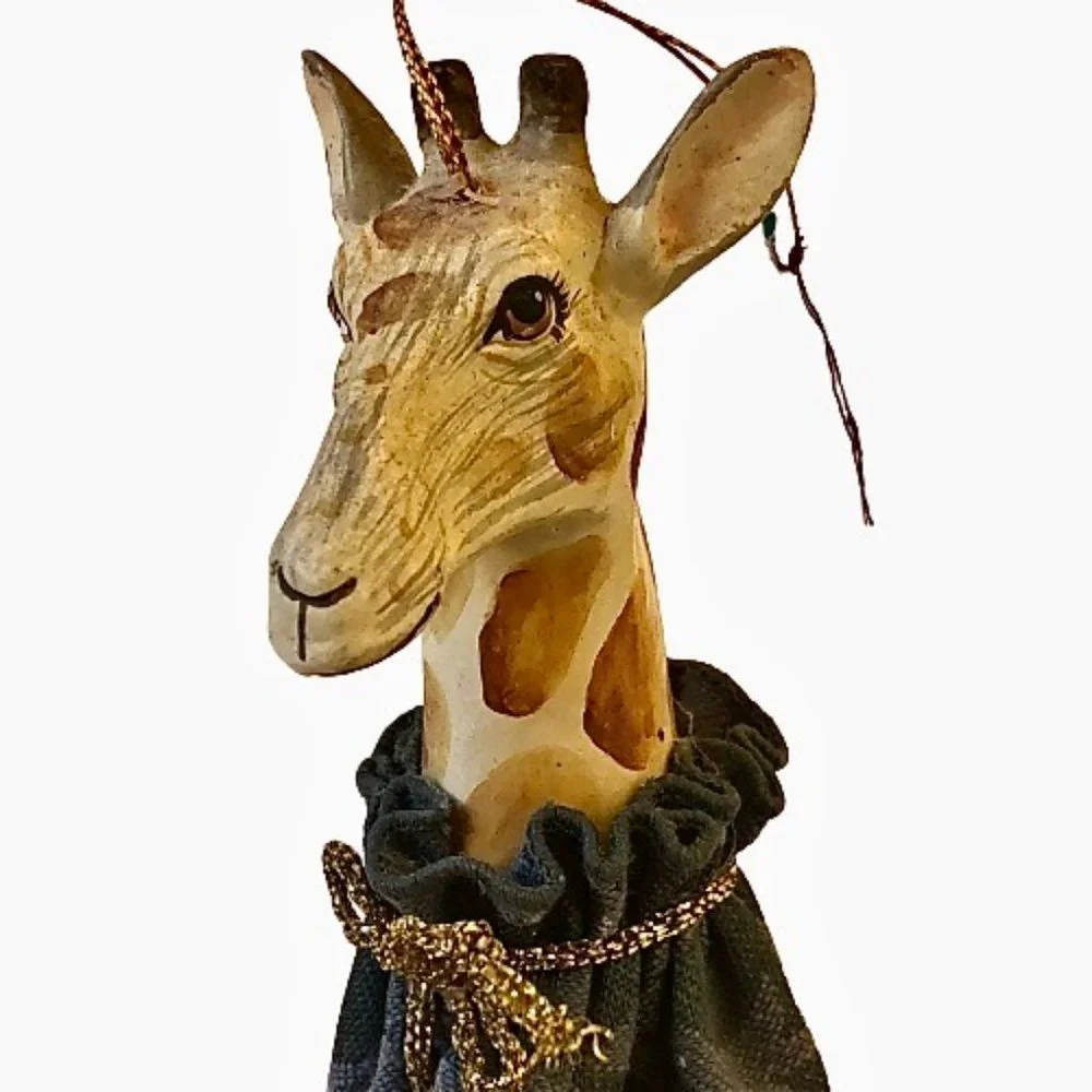 Christmas Ornament Giraffe on a Dress on a Stick Wood Animal